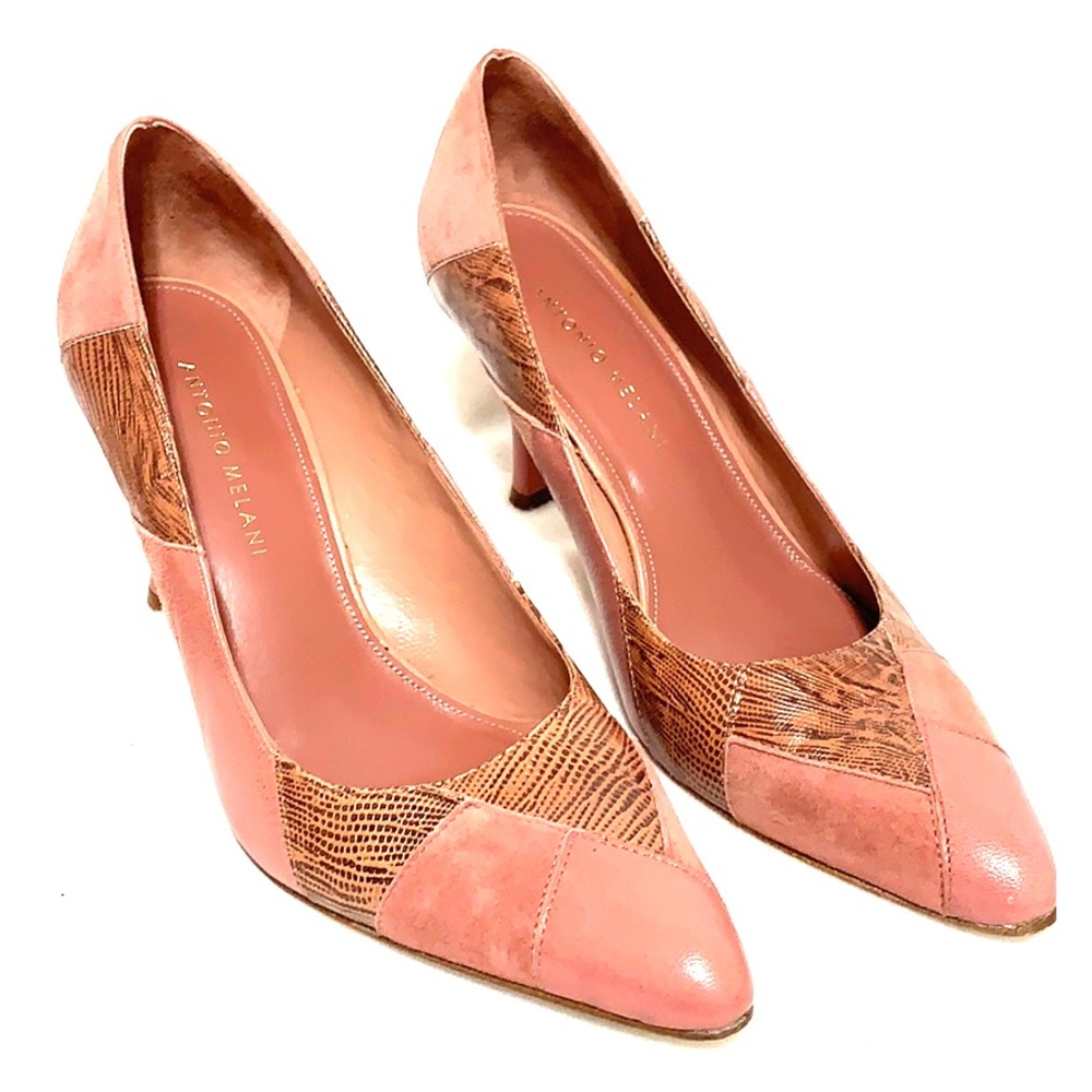 Antonio Melani Pink & Brown Patchwork Suede Heels